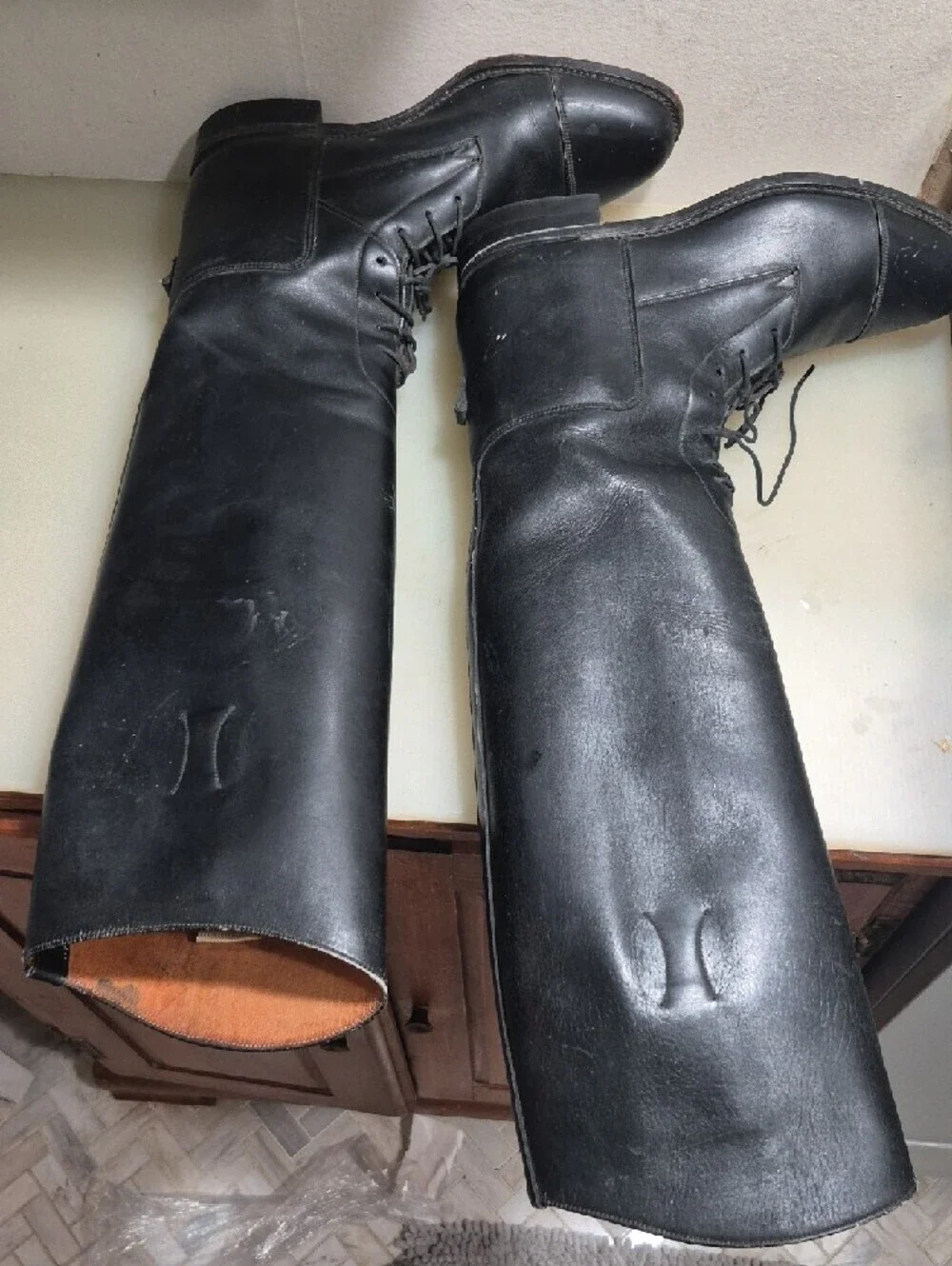 Tall Black Leather Lace-Up Riding Boots